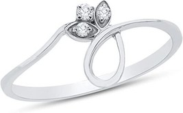 Gift 0.07CT Round Cut CZ Floral Style Three Stone Ring in 14k White Gold Finish - £33.43 GBP