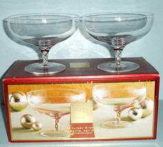 Lenox Holiday Ribbon Footed Compote Dessert SET/2 Crystal Red/Green Patt... - $34.90