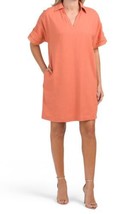 Elie Tahari Linen Blend Johnny Collar Eyelet Shirt Dress Medium Sunrise ... - $64.35