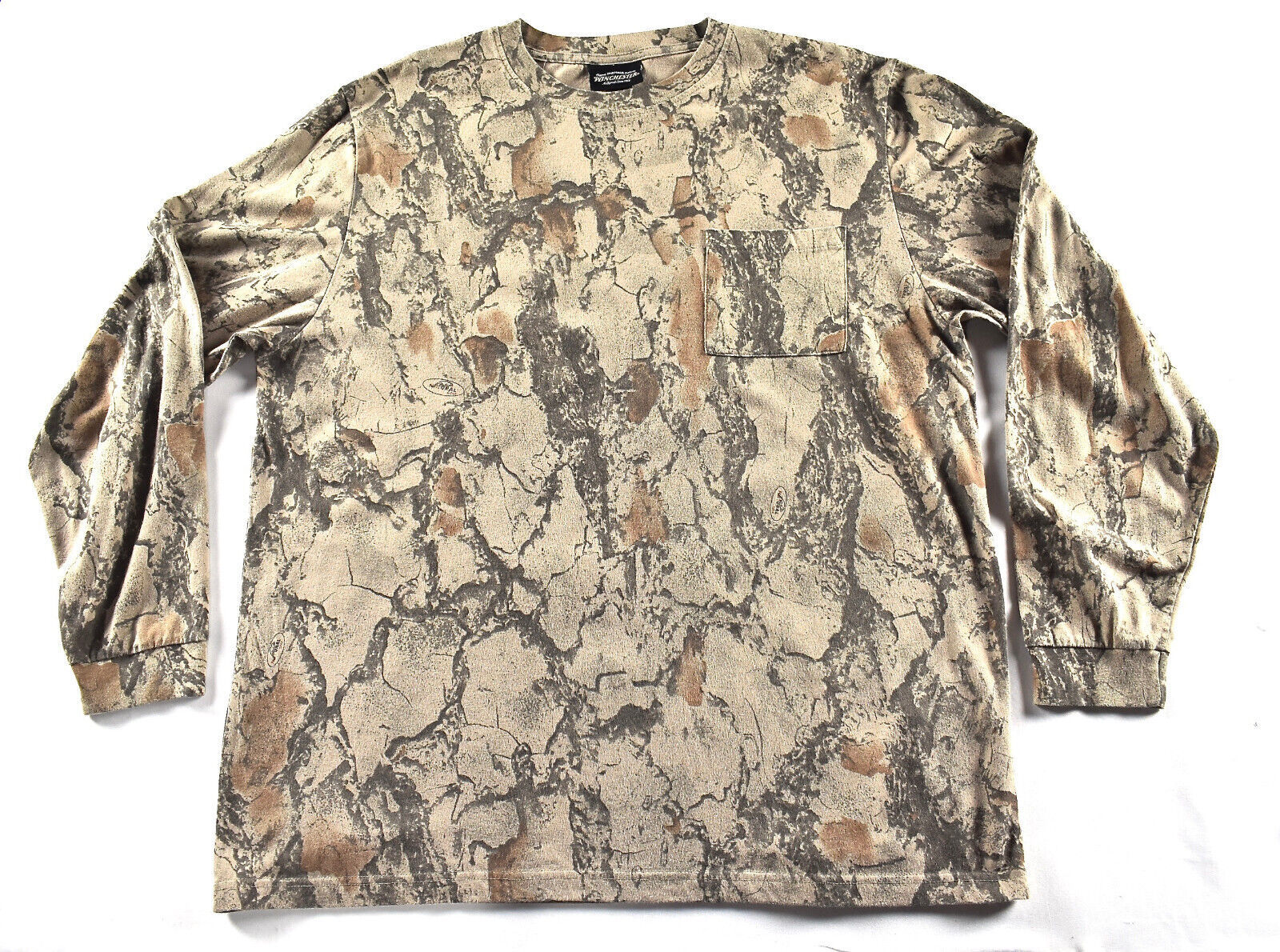 Vtg Camo Shirt Mens XL Winchester Hunting All Over Print Long Sleeve Pocket Tee - $29.69