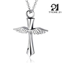 Mens Angel Wing Cross Pendant Cremation Memorial Urn Necklace Stainless Steel - £11.60 GBP+