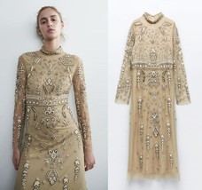 $229 ZARA EMBROIDERED BEADED DRESS GOWN - S - $149.99