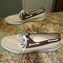 POLO Ralph Lauren Mens Canvas Boat Shoes SZ 13 D &quot;Lander&quot; Beige &amp; Brown  - $38.61