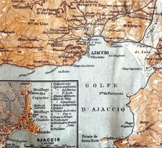 Map Ajaccio Southern France Rare 1914 Lithograph WW1 Era WHBS - £31.63 GBP