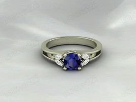 Blue Sapphire Round Gemstone Sterling Silver Solitaire Modern Women Ring Jewelry - £43.62 GBP