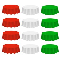 12Pcs Christmas Round Disposable Plastic Tablecloth, 84In Xmas New Year Party Su - $49.99