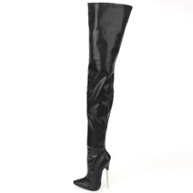 Crotch Boots with Stiletto Heels Women Winter Boots Patent Leather Black Stretch - £121.46 GBP