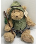 Russ Berrie Plush Bear Montana Fishing Fisherman Corduroy Sitting 8 inch - $7.69