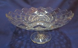 Vtg Pressed Glass Pedestal Compote Candy Dish Scallop Edge 8&quot; - £14.38 GBP