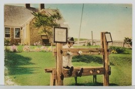 Orleans Mass The Stocks, Law of Pilloring still on books Hand Color Postcard N15 - £11.98 GBP