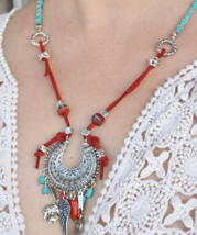 Turquoise Necklace, Coral Necklace, Turquoise and Coral, statement,Boho (396) - £16.02 GBP