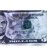 Fancy Serial Number $5 Five Dollar Bill - Five Solid 5&#39;s 55555092 Nice 2... - $367.32 MXN