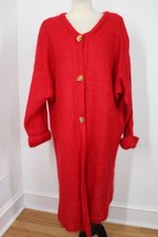 Vtg 80s Anne Klein S Red Mohair Knit Long Duster Cardigan Sweater Coat Sadimara - £85.97 GBP