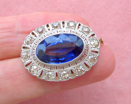 ANTIQUE ART DECO 1.4ctw MINE DIAMOND 10ct SYN SAPPHIRE PLATINUM BROOCH P... - £1,346.02 GBP