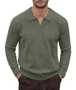 Herberton Men&#39;s Polo Sweater Pullover V Neck Long Sleeve Grey Size L - €13,73 EUR
