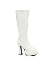 Ellie CHACHA White 5 inch Heel Stretch Knee Boots Inner Zipper platform funky 8 - £32.15 GBP