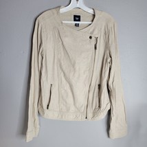 Gap Jacket Womens Medium Tan Linen Blend Moto Cropped Zip Up Asymmetrical - $32.99