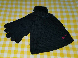 NIKE GIRLS HAT &amp; GLOVE SET, SIZE 7-16, BLACK COLOR, NWT.100% AUTHENTIC - £15.71 GBP