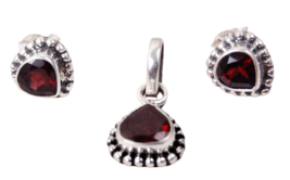 925 Sterling Silver Garnet Gemstone Handmade Pendant Earrings Set Her Party Gift - £27.27 GBP