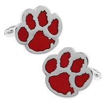 Paw Print Cufflinks Dog Tiger Bear Cub Red Enamel Vet Animal Lover W Gift Bag - £9.40 GBP