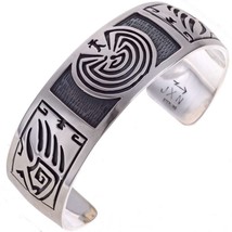 Navajo MAN IN THE MAZE Overlaid Bracelet Sterling Silver Cuff Mens s6.5-7 - £466.76 GBP