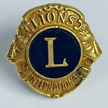 Lions International Lions Club Blue Gold Tone Member Lapel Hat Pin Vintage - £8.30 GBP