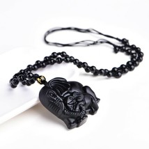 Moms Love Natural Black Obsidian Crystal Carving Protection,Happy Amulet Pendant - £15.97 GBP