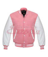 Varsity Letterman Jacket PINK Wool With WHITE Real Leather Sleeves - $1,672.47 MXN