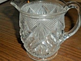 ABP CUT Etched Diamond & CrissCross Pattern Cut Glass Creamer Smooth Top Handle - $20.75