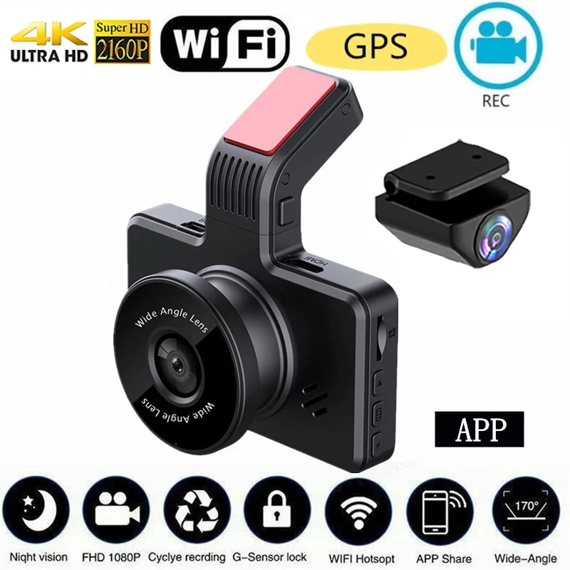 Dash Cam GPS Wifi Car DVR 4K 2160P Vehicle Camera Drive Video Recorder Night - £101.14 GBP+