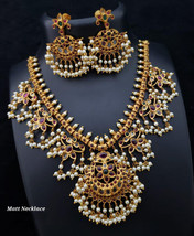 Indian Bollywood Style Gold Plated Choker Necklace Earrings Pearl CZ Jewelry Set - £104.57 GBP