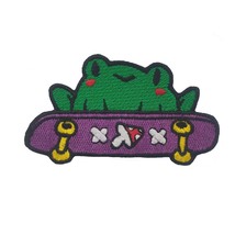Frog On The Skateboard Embroidery Patch. Iron On. Size: 3.9 X 2.4 inches. - £5.52 GBP