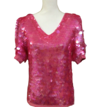 Vintage 1960&#39;s Women&#39;s Pink Beaded Sequined Mod Gogo Dancer Top - Size S - £45.64 GBP