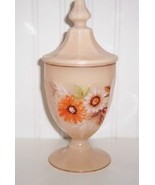 Westmoreland Almond Glass &amp; Daisy Flowers Candy Jar w /Orig Sticker - £32.04 GBP