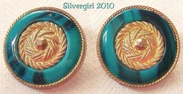 Marbled green teal gold clip earrings thumb200