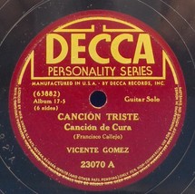 Vicente Gomez (Latin Guitar) 78 Cancion Triste / Romance De Amor E- A5 - £7.73 GBP