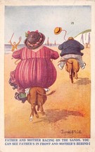 Fat Father &amp; Fat Mother Racing On Small Horses Vacation Comic Postcard 1911 - £4.68 GBP