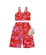 Sage Sports Bra Bike Shorts Set XS Pink Red Hothouse Floral Lava Gym Yog... - $51.04 CAD