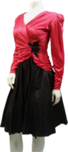 Vintage Red and Black Party Dress, Shirred Bodice, Full Skirt and Sequin Accent - £160.35 GBP