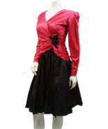 Vintage Red and Black Party Dress, Shirred Bodice, Full Skirt and Sequin... - £157.26 GBP
