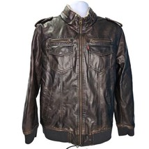 Levis Sherpa Lined Bomber Jacket Mens Large Brown Faux Leather Aviation Pockets - £38.80 GBP