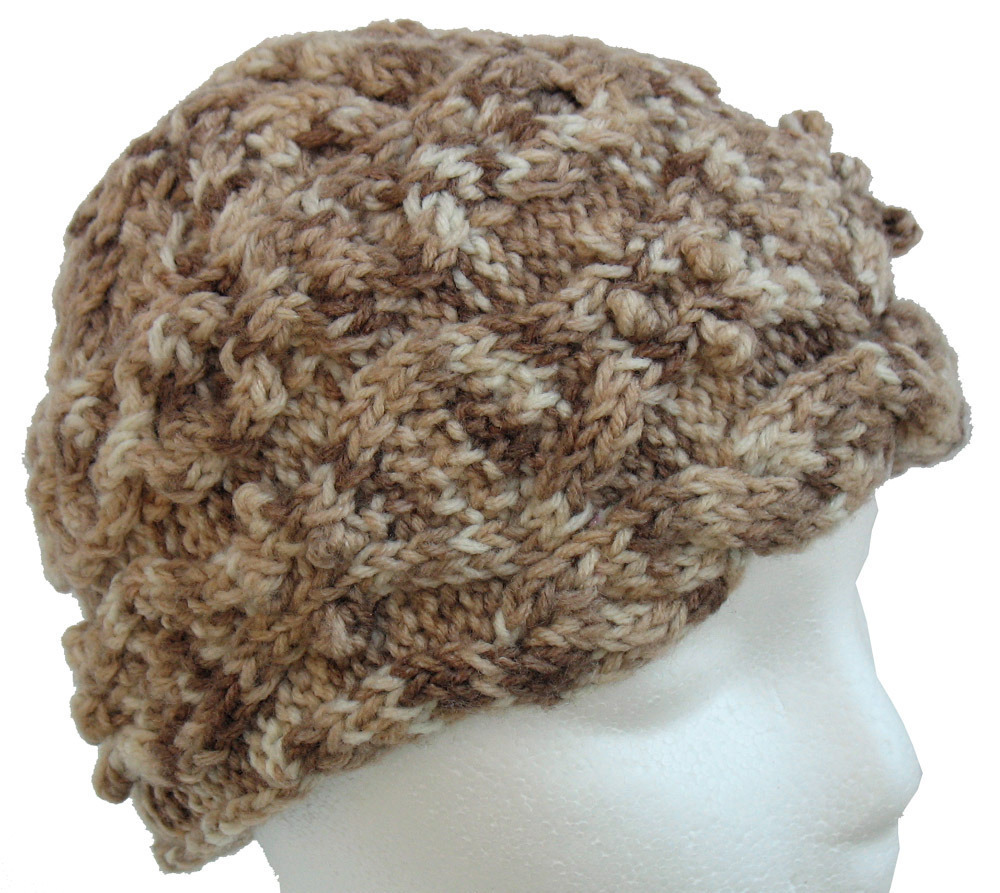 Primary image for Brown and White Hand Knit Hat with border cables