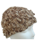 Brown and White Hand Knit Hat with border cables - $23.00