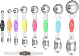 Set of 9 magnetic measuring spoons, stainless steel, double-headed spoons, for m - £20.84 GBP