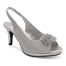 Karen Scott Women Slingback Peep Toe Heels Breena Size US 5.5M Silver Me... - $35.64