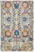 2&#39; X 3&#39; Orange And Ivory Floral Power Loom Area Rug - £43.08 GBP