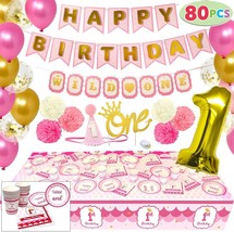 1st Girl Birthday Supplies Decoration 80 Pcs Set ~Brand New~ opened box - £19.18 GBP