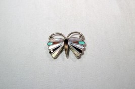 Vintage Signed Zuni Sterling Turquoise Multi Stone Inlay Butterfly Brooch K569 - £43.52 GBP