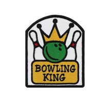 Bowling King Green Ball with Gold Crown and Pins Embroidered Patch Iron ... - £5.92 GBP