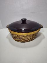 Vintage Anchor Hocking Harvest Amber Glass Casserole Dish W/Lid &amp; Basket... - $12.85